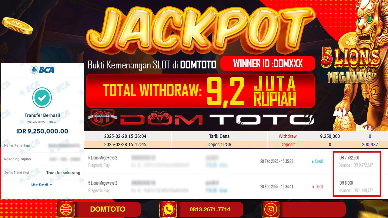 JACKPOT SLOT 5 LIONS MEGAWAYS 2 28 FEBRUARI 2025